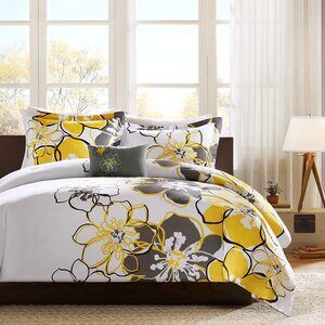Mi Zone Allison Duvet Floral Design 4 Piece Comforter Set Yellow Full Queen